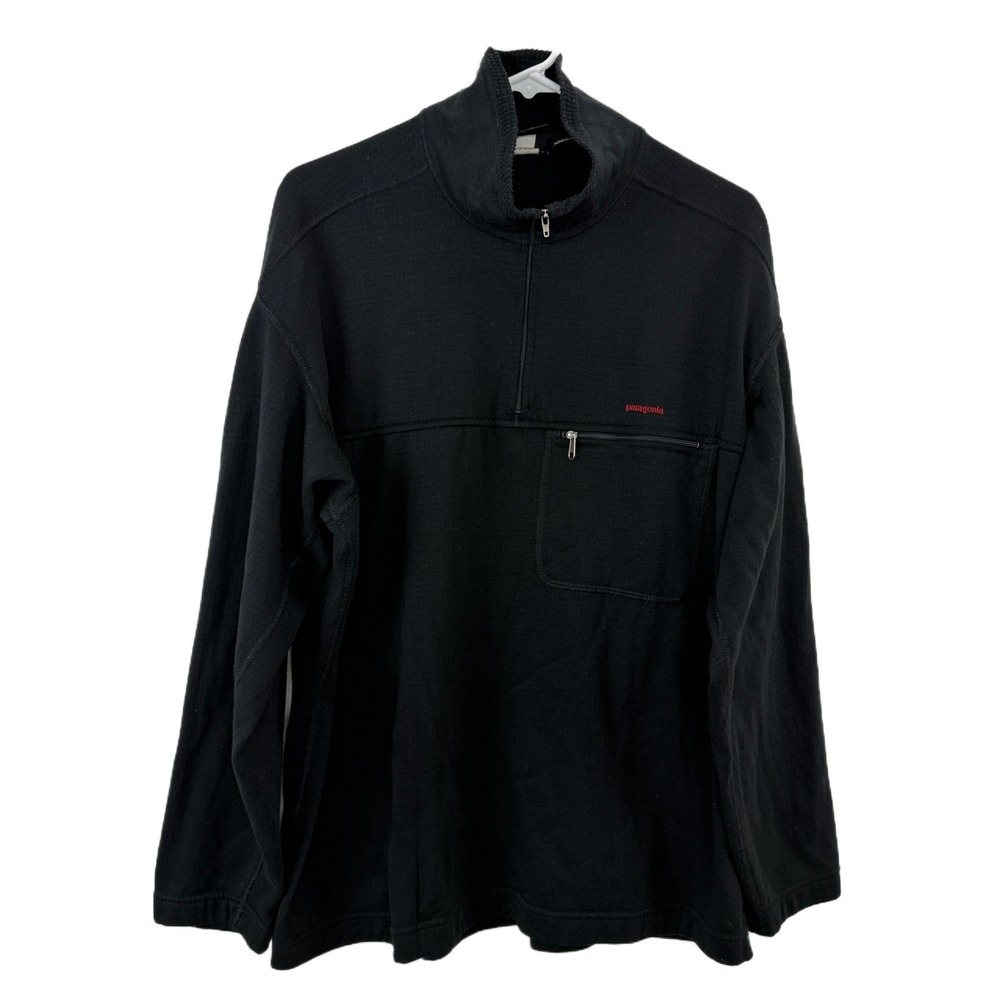 Vtg Patagonia R1 Regulator Fleece Pullover Mens XL Black Half Zip Grid USA LOGO